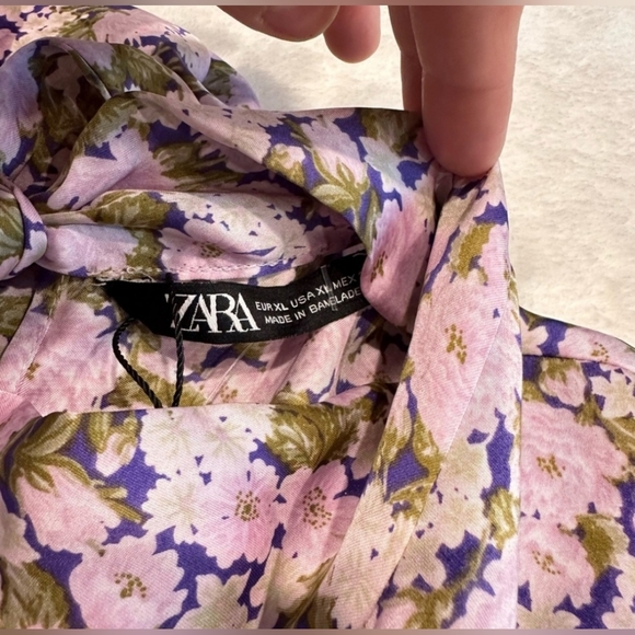 (SOLD) ZARA Satin Effect Mock Neck Longsleeve Dress XL, Purple/Green - Picture 10 of 12